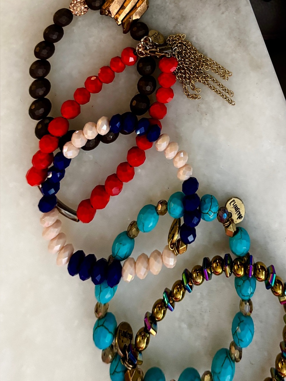 Beaded Bracelets Set of 5 - Erimish & B&B, Turquoise, Pink, Red, Brown, Multi